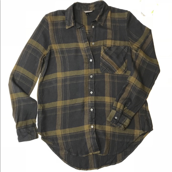 Topshop Tops - Topshop Green Plaid Button Down Long Sleeve Top